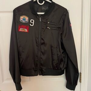 satin bomber jacket with patches
